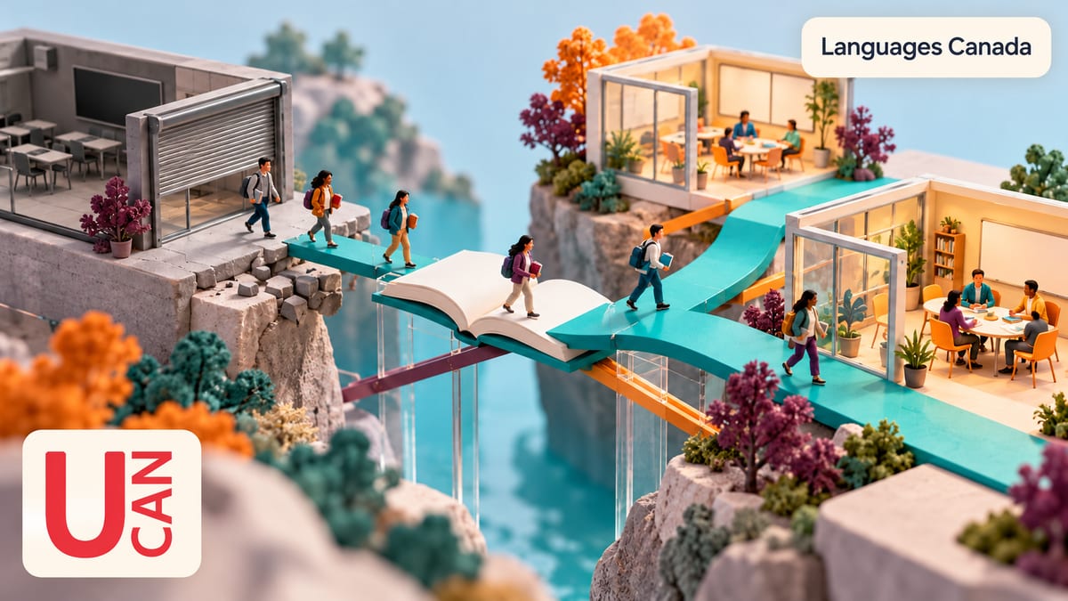 AI-generated conceptual miniature of Languages Canada helping connect interrupted language studies to new classrooms